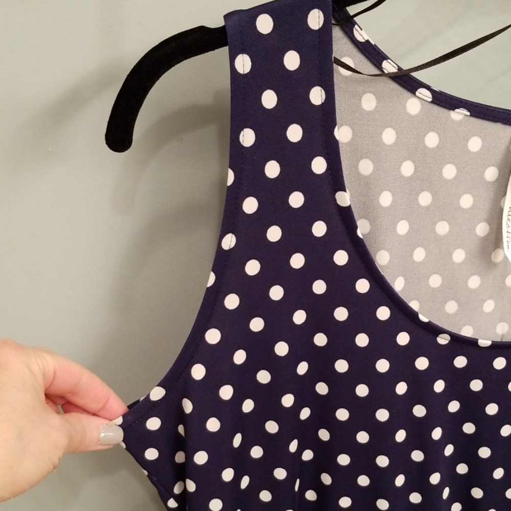 NY Collection Navy and White Polka Dot Dress in M - Picture 4 of 8